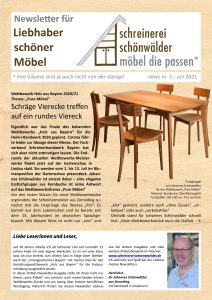Seite 1 des aktuellen Newsletters der Schreinerei Schönwälder. Hier ist der Newsletter als PDF abrufbar: